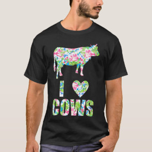 I Love Cows Floral Heart Cow T-Shirt
