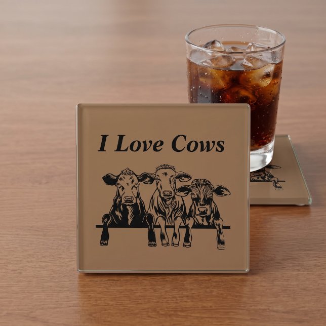 I Love Cows Glass Coaster (Creator Uploaded)