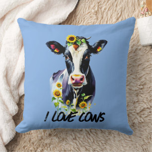 I Love Cows Sunflowers Farm Country Cushion