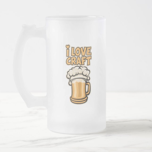 I Love Craft Beer Frosted Glass Beer Mug (Left)