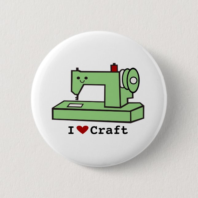 I Love Craft- Kawaii Sewing Machine 6 Cm Round Badge (Front)