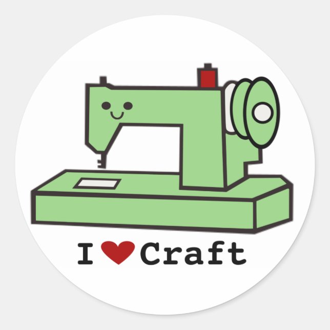 I Love Craft- Kawaii Sewing Machine Classic Round Sticker (Front)