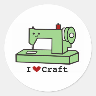 I Love Craft- Kawaii Sewing Machine Classic Round Sticker