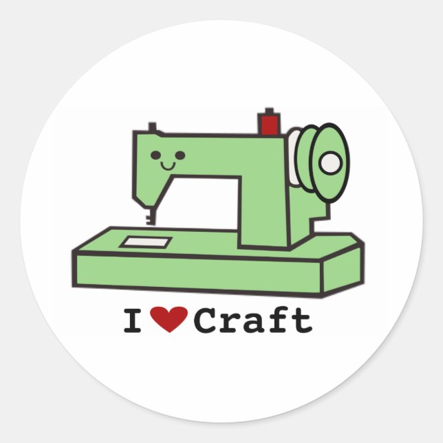 I Love Craft- Kawaii Sewing Machine Classic Round Sticker (Front)