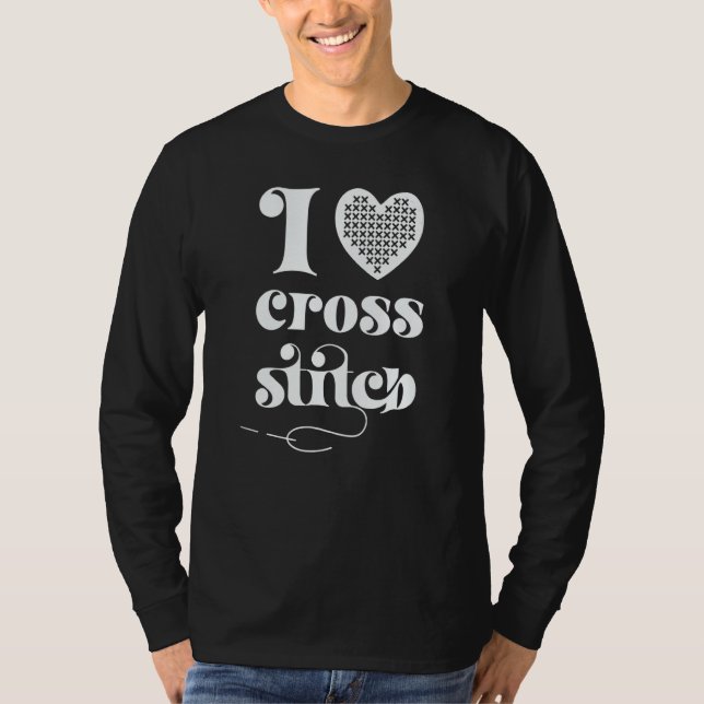 I Love Cross Stitch Heart and Needle T-Shirt (Front)