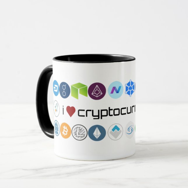 I love cryptocurrencies mug (Front Left)
