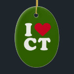 I LOVE CT CERAMIC TREE DECORATION<br><div class="desc">The Funniest Ornaments,  T-shirts,  Hoodies,  Stickers,  Buttons and Novelty gifts from http://www.Shirtuosity.com.</div>
