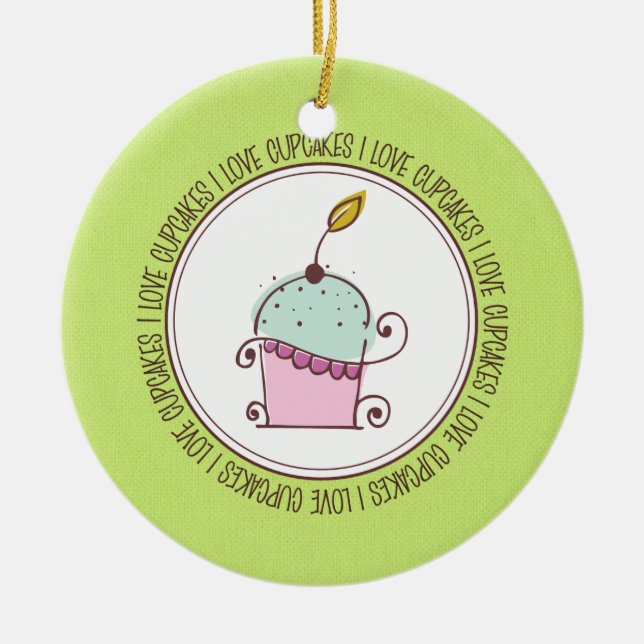 I Love Cupcakes Ceramic Christmas Ornaments (Front)