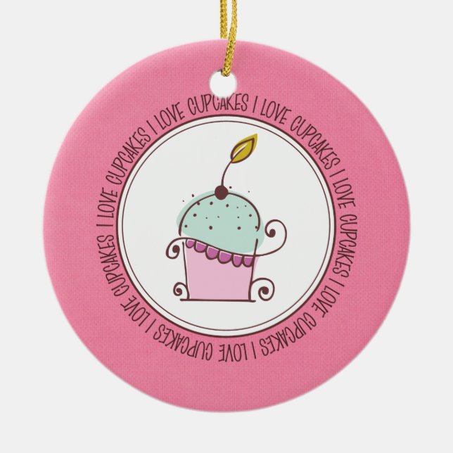 I Love Cupcakes Ceramic Christmas Ornaments (Front)