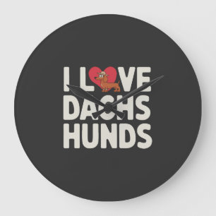 I Love Dachshunds Cute Cartoon Large Clock
