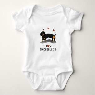 I Love Dachshunds Dachsies (black and tan) Cute Baby Bodysuit