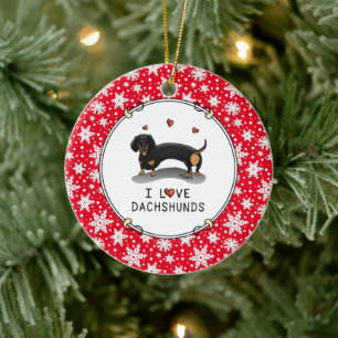 I Love Dachshunds Dachsies (black and tan) Cute Ceramic Tree Decoration