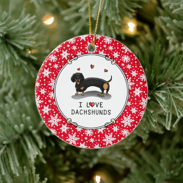 I Love Dachshunds Dachsies (black and tan) Cute Ceramic Tree Decoration (Tree)