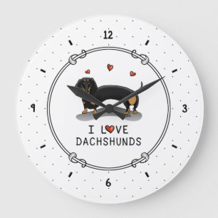I Love Dachshunds Dachsies (black and tan) Cute Large Clock