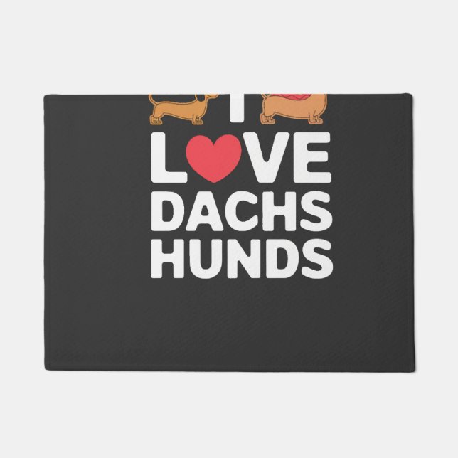 I Love Dachshunds Fun Illustration with Cool Doormat (Front)