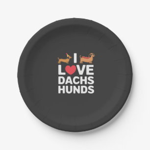 I Love Dachshunds Fun Illustration with Cool Paper Plate
