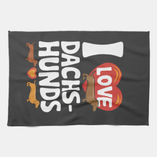 I Love Dachshunds Heartwarming Pet Lovers Design Tea Towel