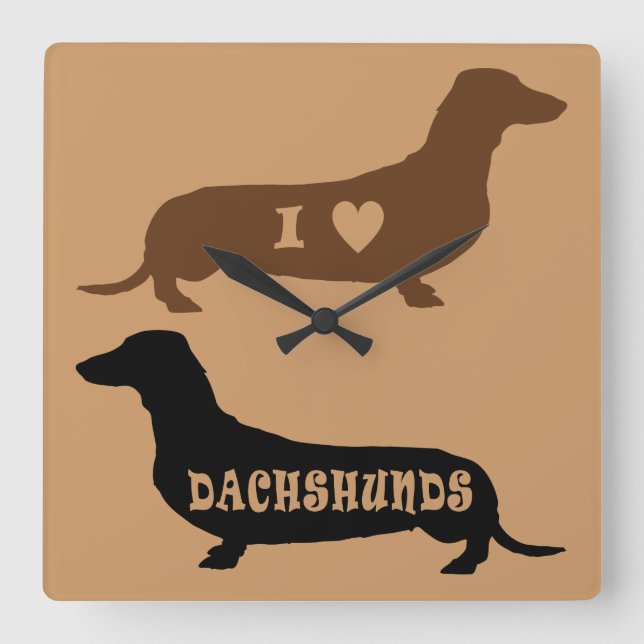 I Love Dachshunds Square Wall Clock (Front)