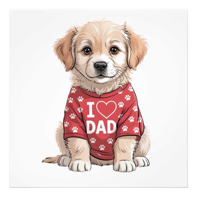 I Love Dad Cute Puppy Dog with Paw Prints (Front)