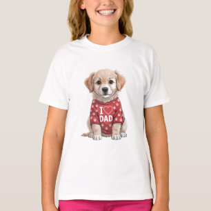 I Love Dad Cute Puppy Dog with Paw Prints T-Shirt