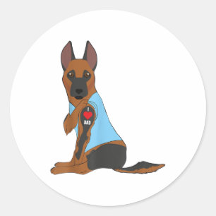 I Love Dad - Dog Heart Tattoo Belgian Malinois She Classic Round Sticker