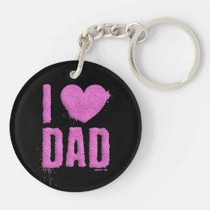 I Love Dad Pink Glitter Typography Keychain