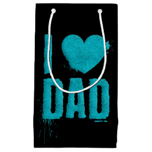 I Love Dad Teal Glitter Typography Gift Bag
