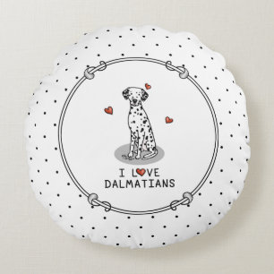 I Love Dalmatians (black 1) Hearts Fun Round Cushion