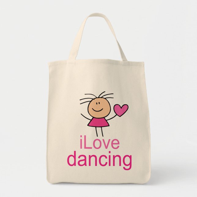 I Love Dancing Stick Figure Canvas Tote Bag (Front)