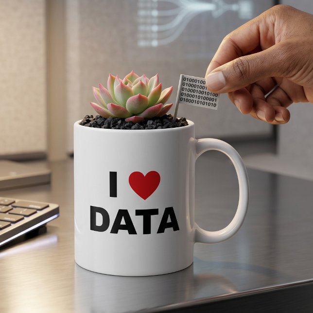 I Love Data Mug | Geek Coffee Cup (Lifestyle Shot)