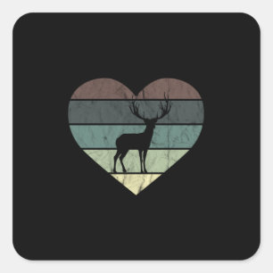 I Love Deer Retro Heart for Hunter Square Sticker