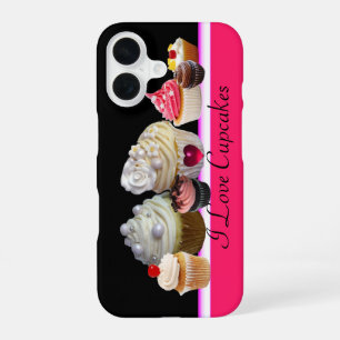 I LOVE DELICIOUS CUPCAKES Pink,Fuchsia White iPhone 16 Case