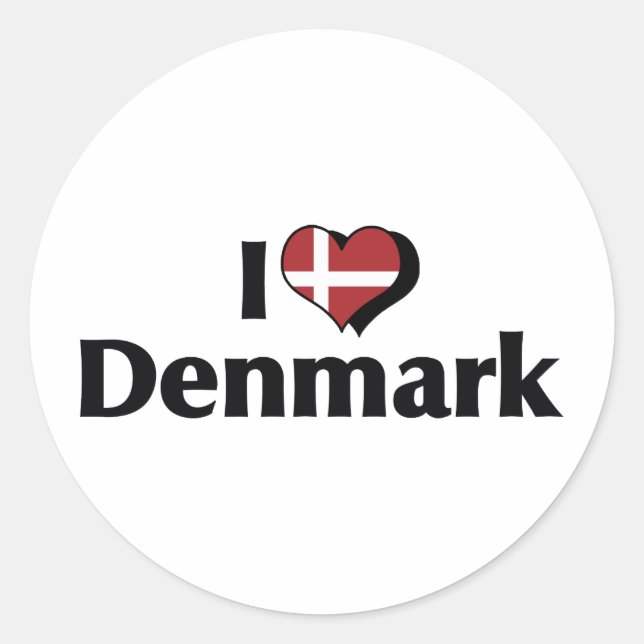 I Love Denmark Flag Classic Round Sticker (Front)