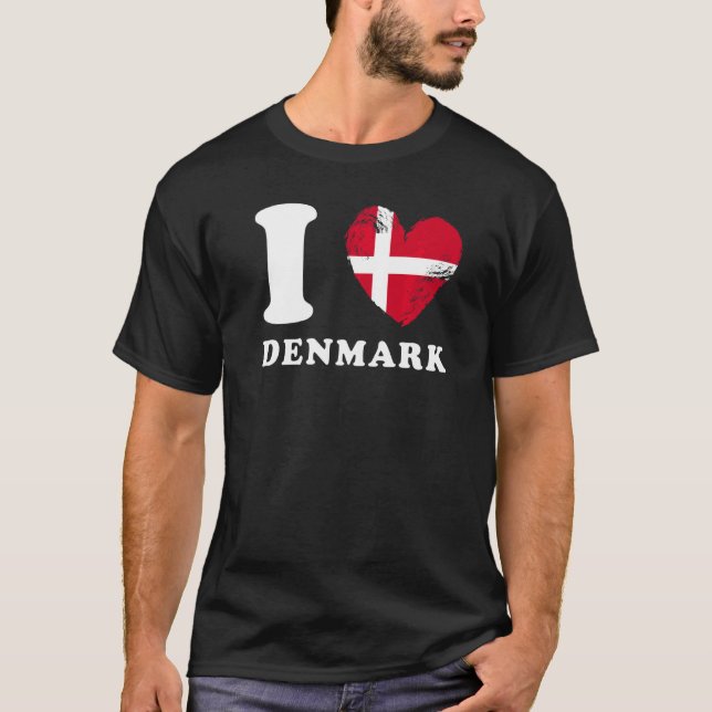 I Love Denmark  Heart Flag Denmark T-Shirt (Front)