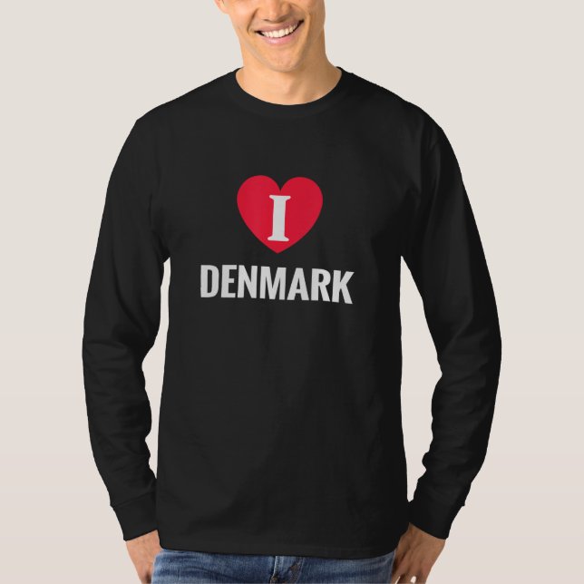I Love Denmark Patriotic Home Country Travel T-Shirt (Front)
