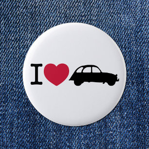 I love Deux Chevaux Old Timer Car 6 Cm Round Badge