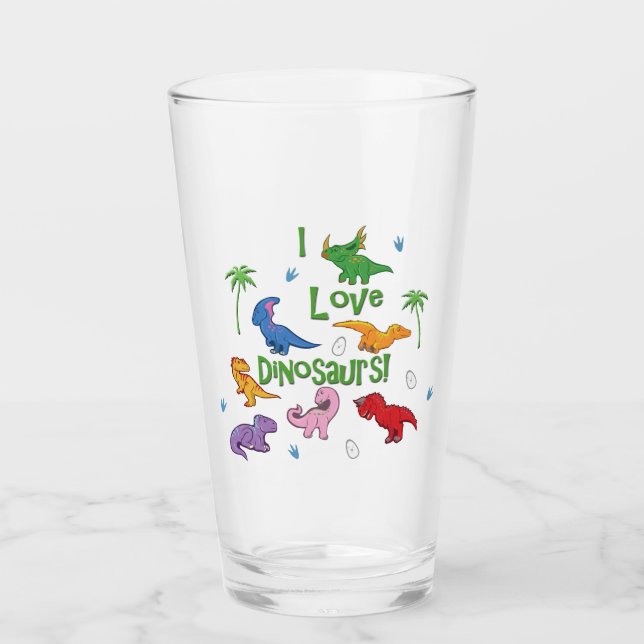 I Love Dinosaurs (Cute) Glass (Front)