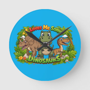I Love Dinosaurs   Cute Kid's Round Clock