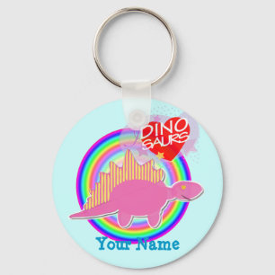 I love Dinosaurs Pink Dino Blue Keychain with Name