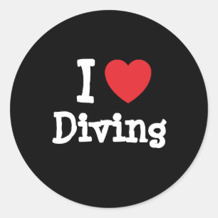 I love Diving heart custom personalised Classic Round Sticker