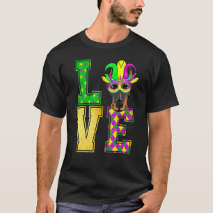 I Love Doberman Dog Mardi Gras Mask Funny Costume T-Shirt
