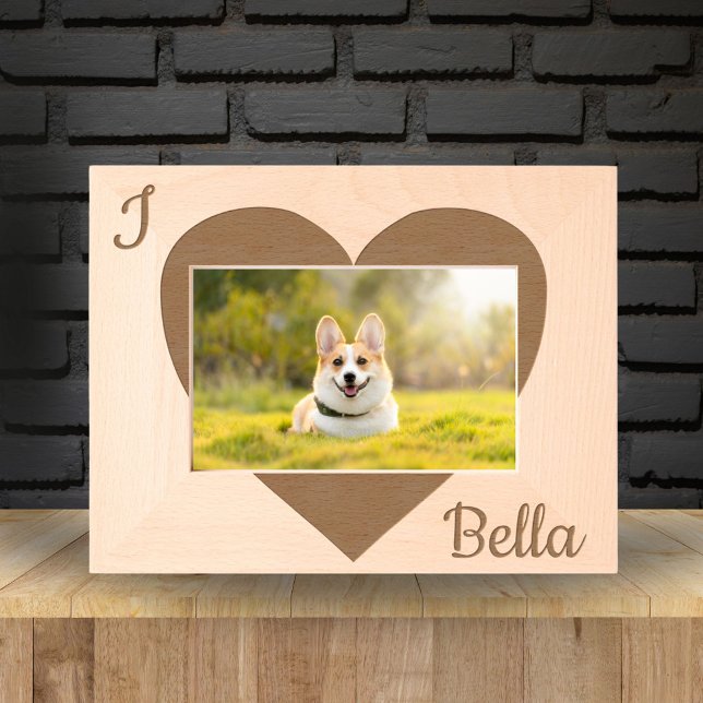 I love Dog Name Heart Photo  Etched Frames (Creator Uploaded)