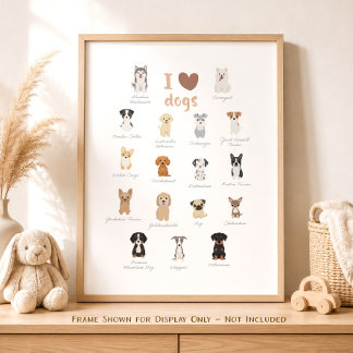 I Love Dogs Neutral Kids Room Decor Poster