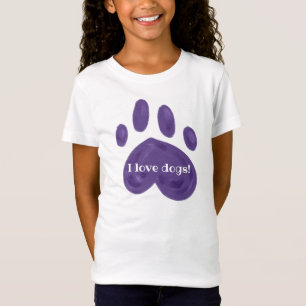 "I Love Dogs!" Purple Paw Print T-Shirt