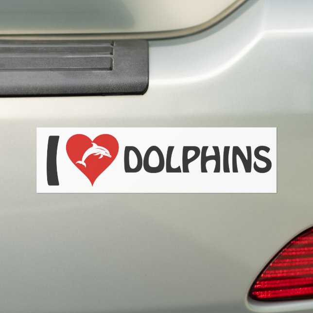 I love Dolphins Bumper Sticker (On Car)