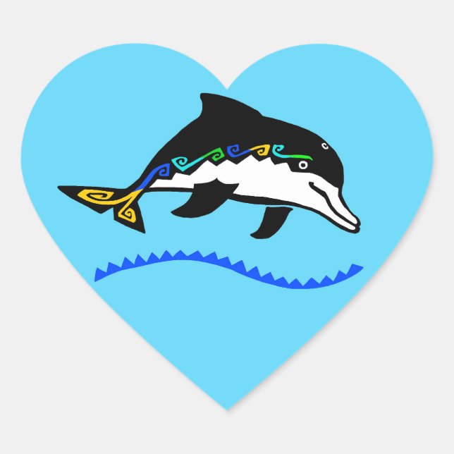  I love DOLPHINS - Wildlife - Ocean blue Heart Sticker (Front)