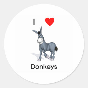 I love donkeys classic round sticker