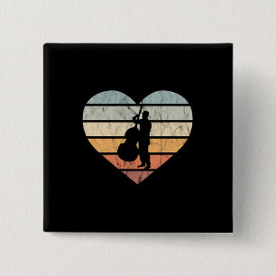 I Love Double Bass Retro Heart 15 Cm Square Badge