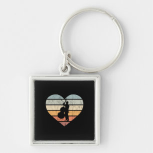 I Love Double Bass Retro Heart Key Ring