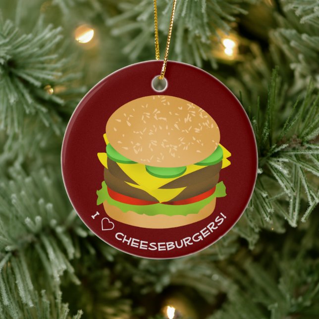 I Love Double Cheeseburgers Ceramic Tree Decoration (Tree)